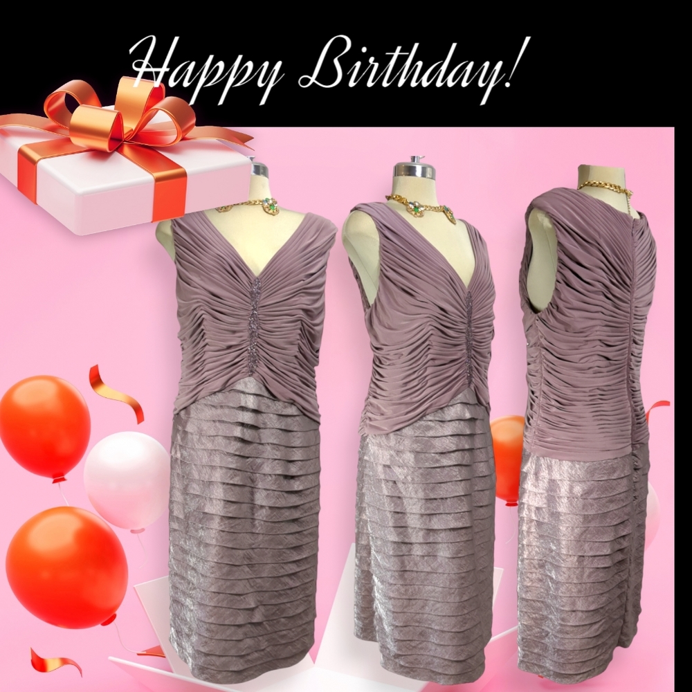 ADRIANN PAPELL  Beige Pink Embellished Formal Dress Size 18 W.